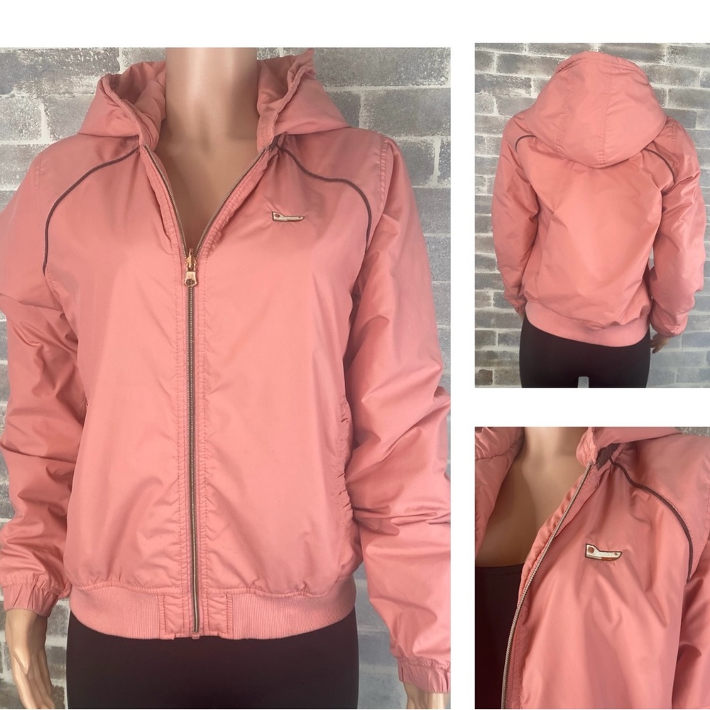 Women’s Peach / Pink Colored Hooded Zip Up Bench Jacket 4 Pockets Size 12